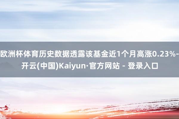 欧洲杯体育历史数据透露该基金近1个月高涨0.23%-开云(中国)Kaiyun·官方网站 - 登录入口